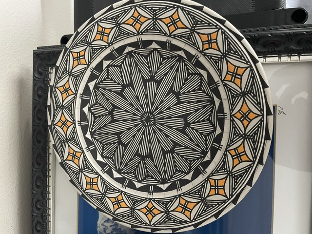 Black, white and orange starburst platter